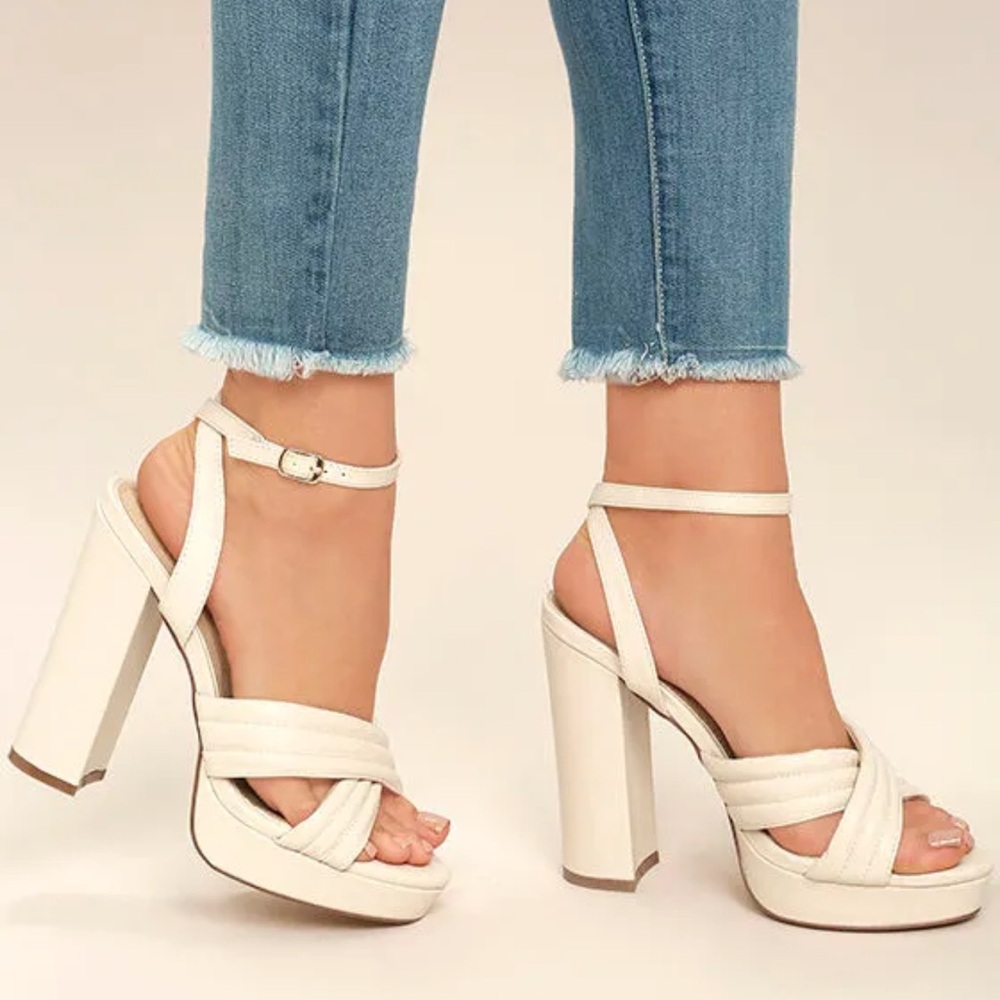 NEW Lulus Liliana Serilda Cream Platform Ankle Strap Heels